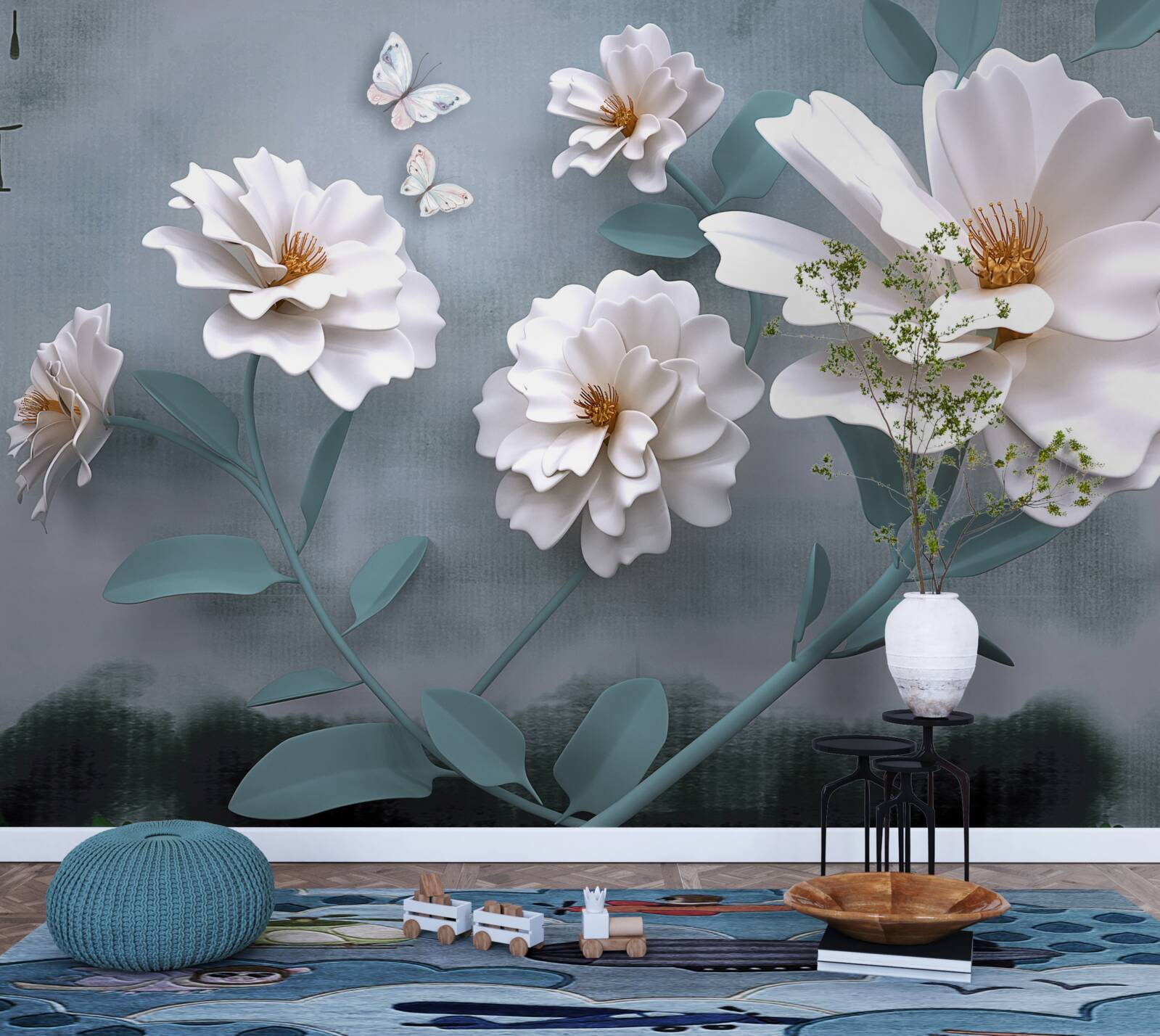 Fotobehang mooie grote witte bloemen