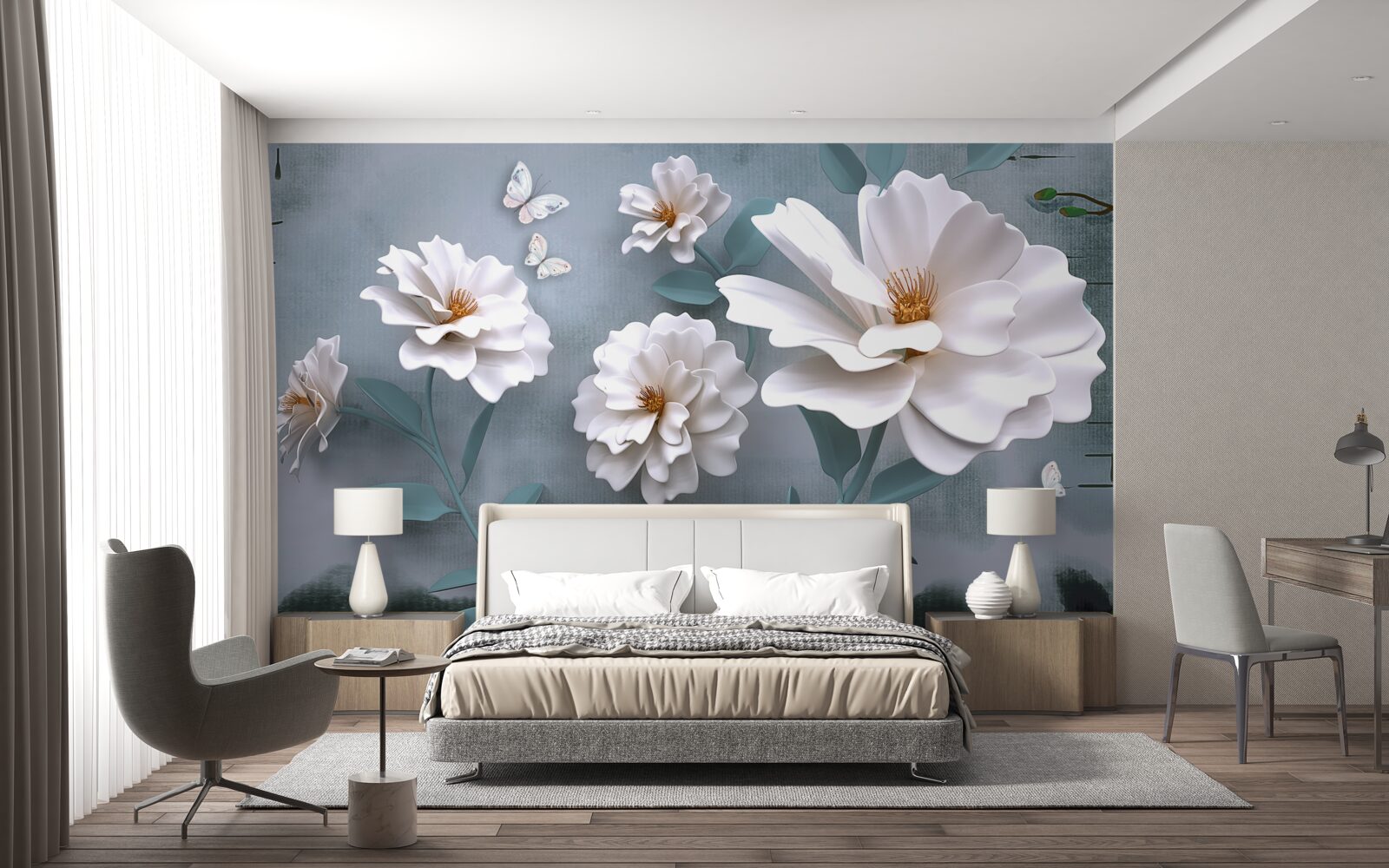 Fotobehang mooie grote witte bloemen