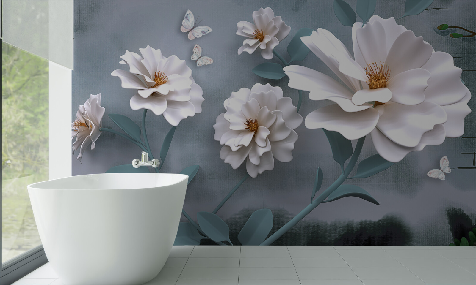 Fotobehang mooie grote witte bloemen