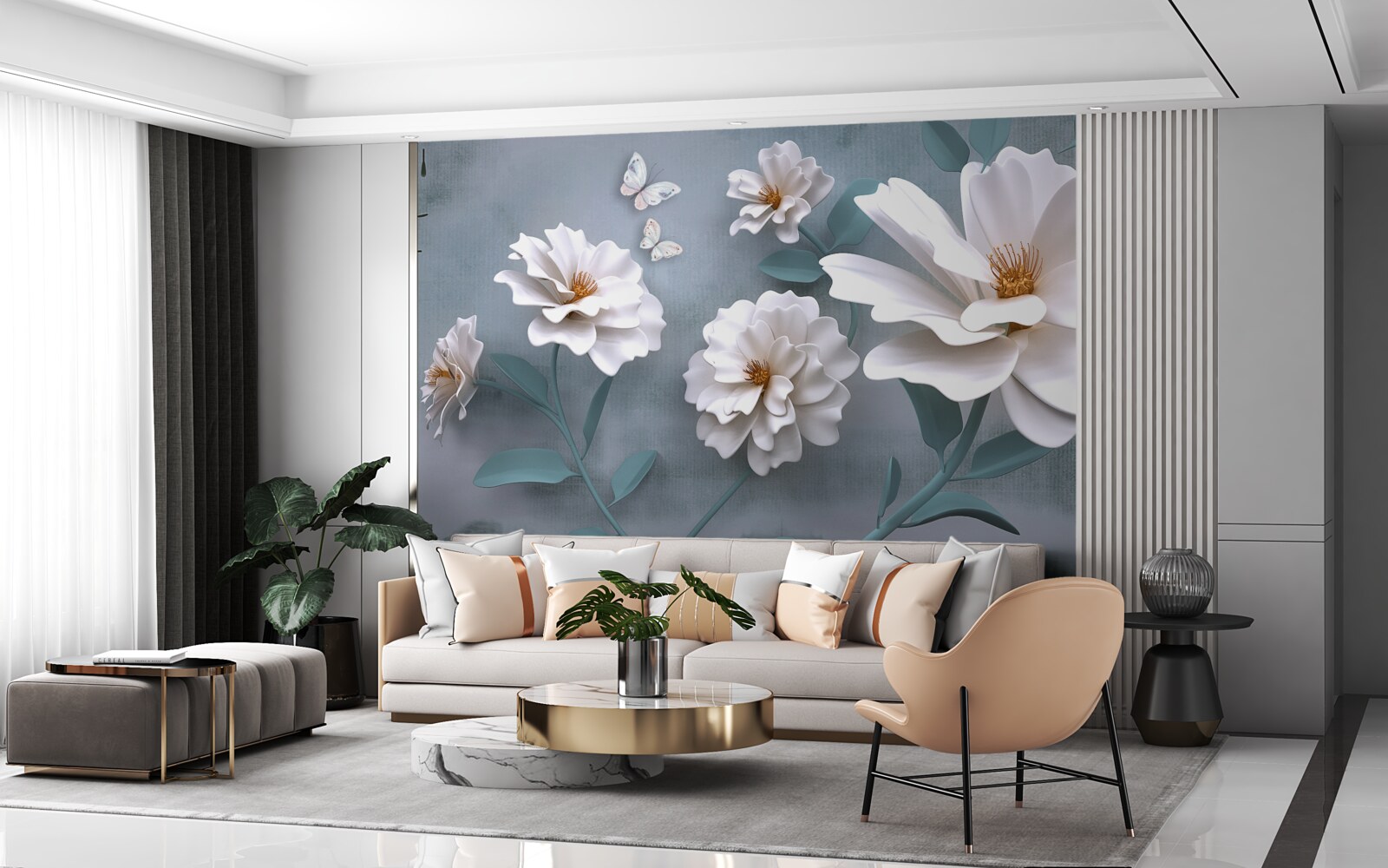 Fotobehang mooie grote witte bloemen