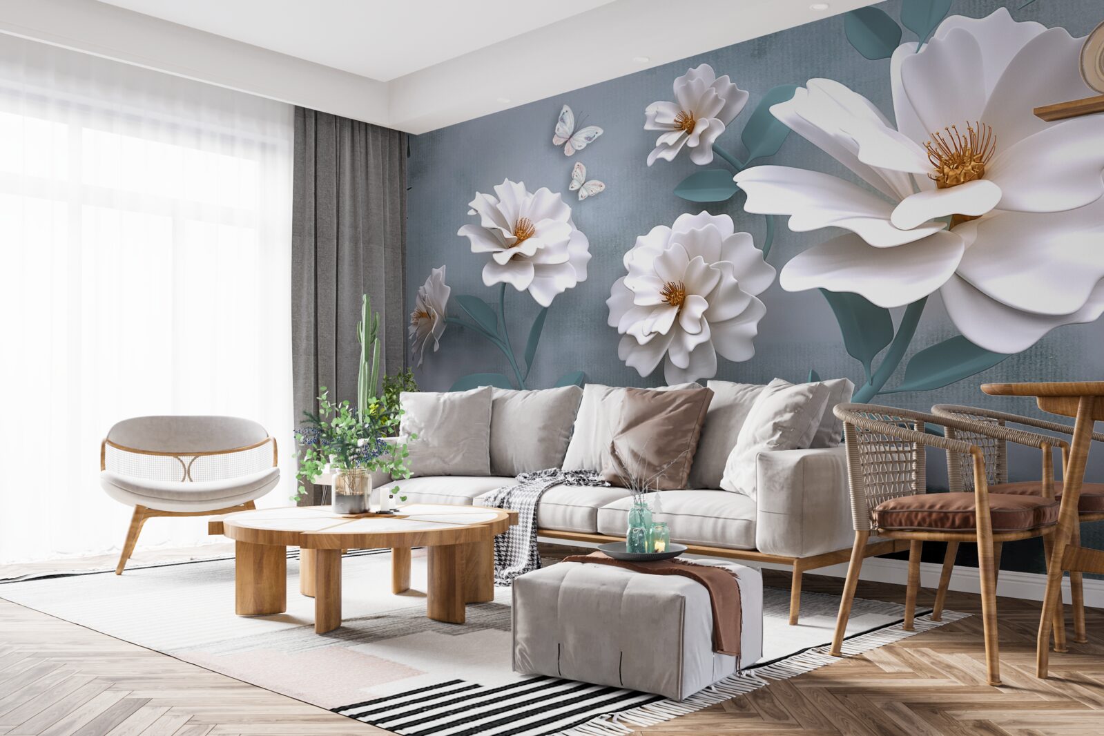 Fotobehang mooie grote witte bloemen