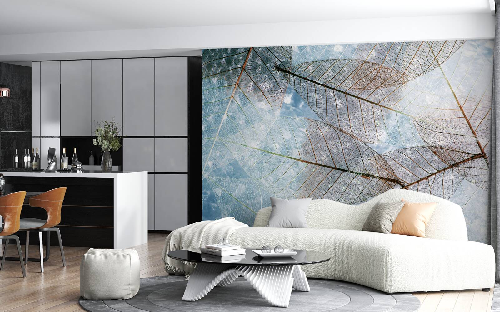 Fotobehang transparante bladeren tegen de lucht