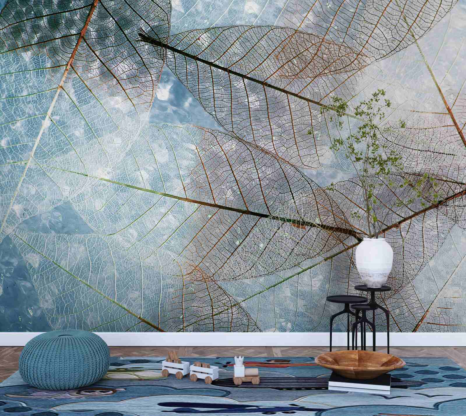 Fotobehang transparante bladeren tegen de lucht