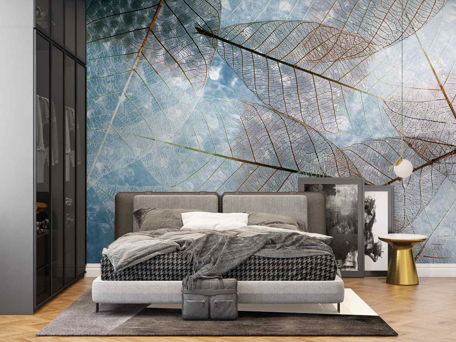 Fotobehang transparante bladeren tegen de lucht