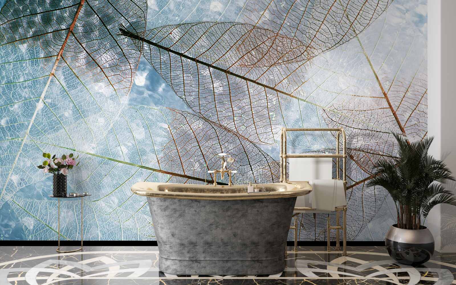 Fotobehang transparante bladeren tegen de lucht