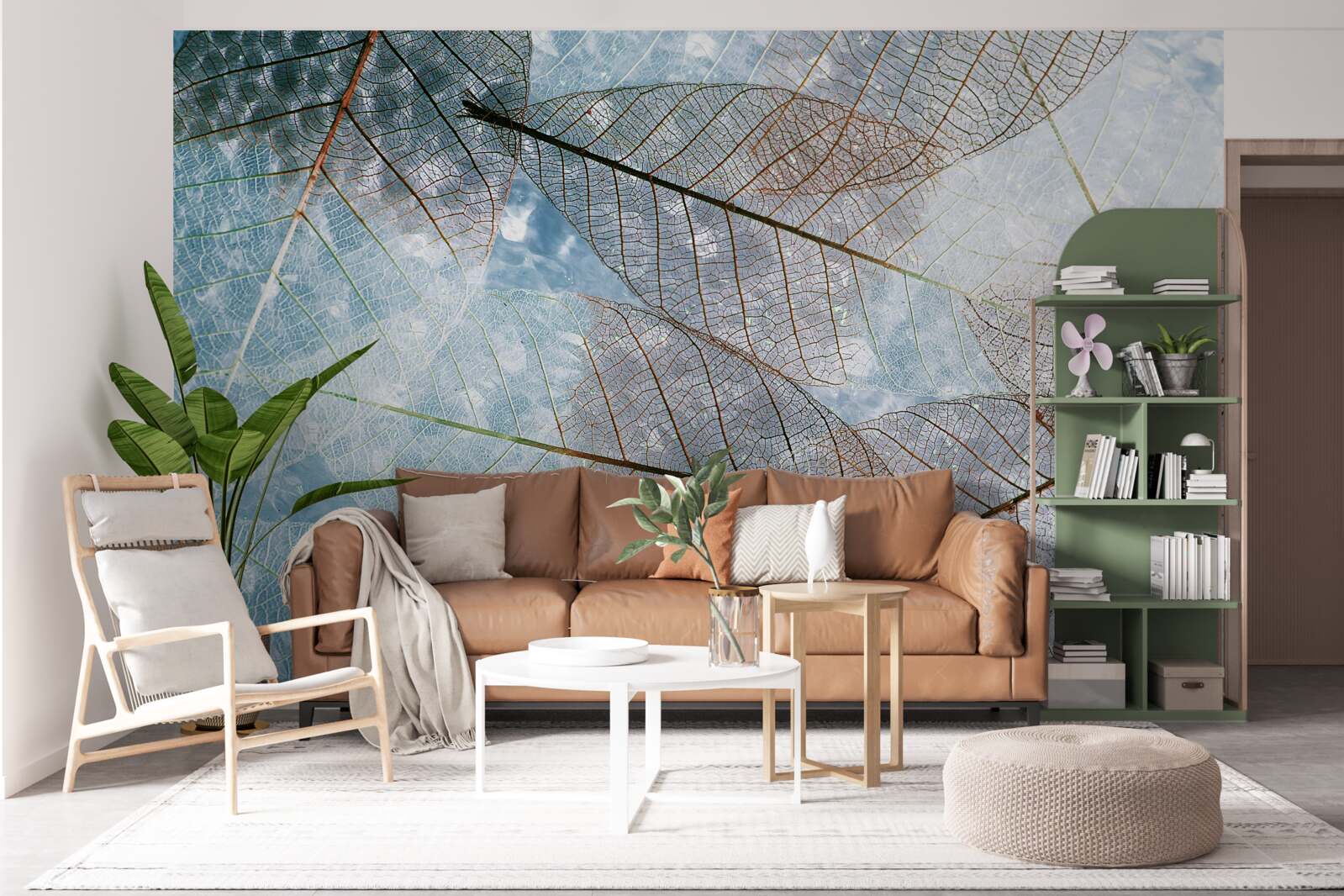 Fotobehang transparante bladeren tegen de lucht