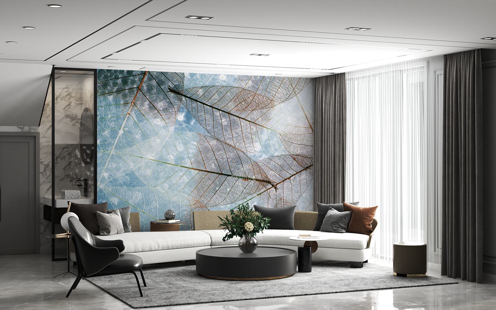 Fotobehang transparante bladeren tegen de lucht