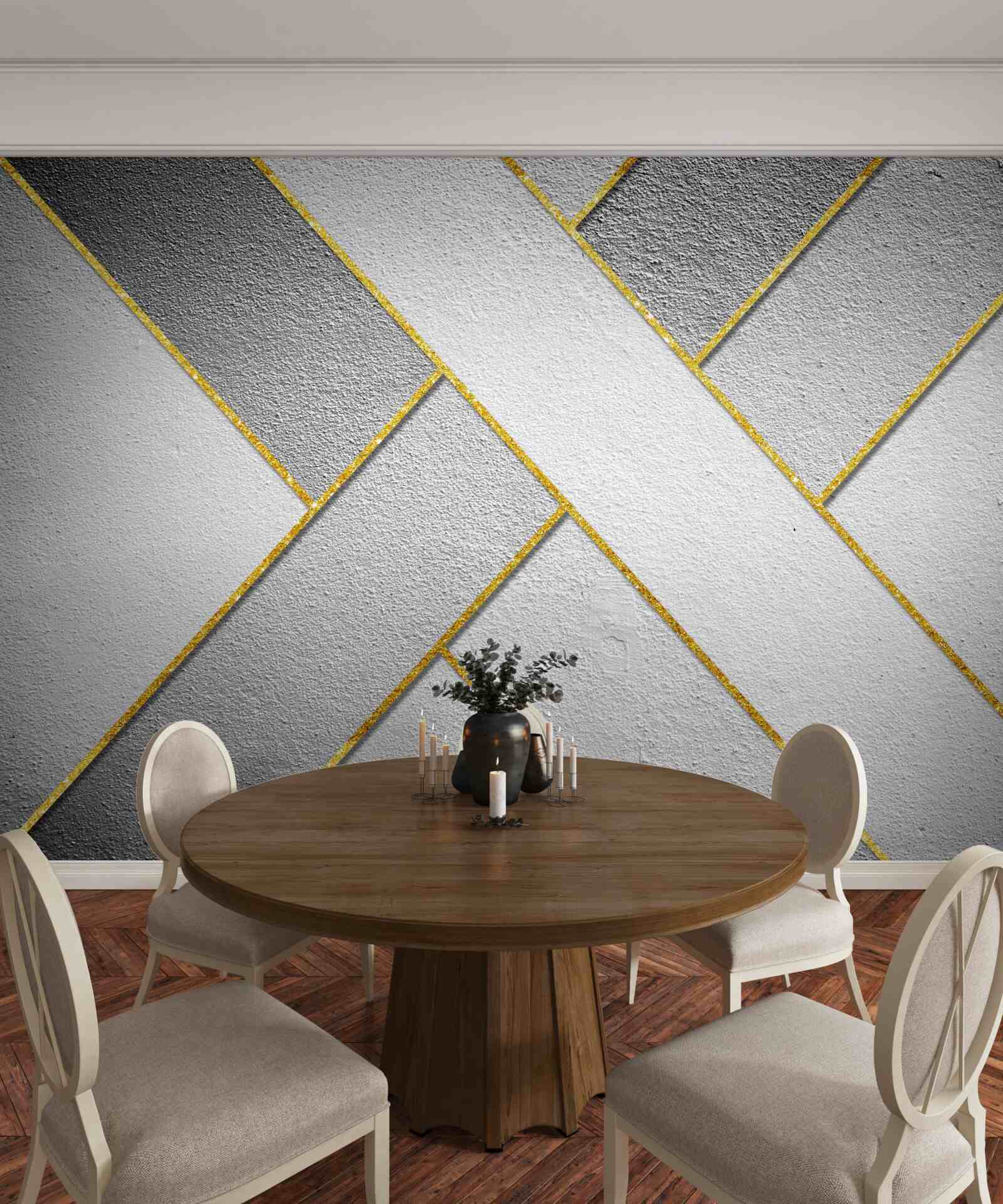 Fotobehang gouden rechte lijnen op een grijze achtergrond