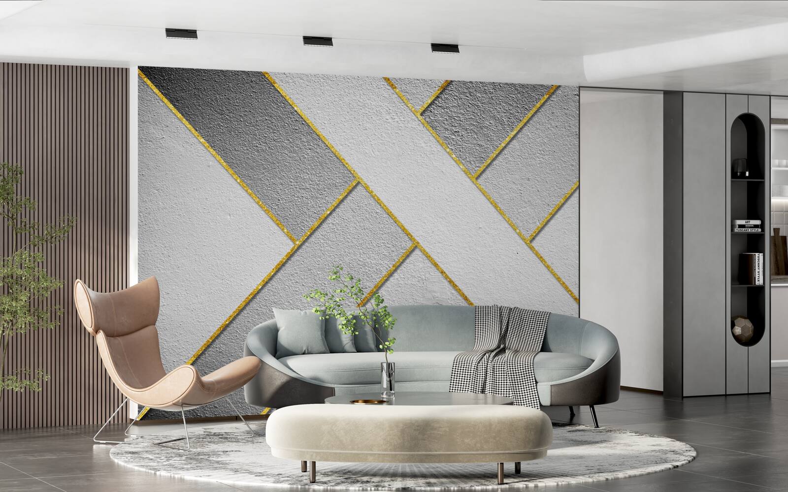 Fotobehang gouden rechte lijnen op een grijze achtergrond