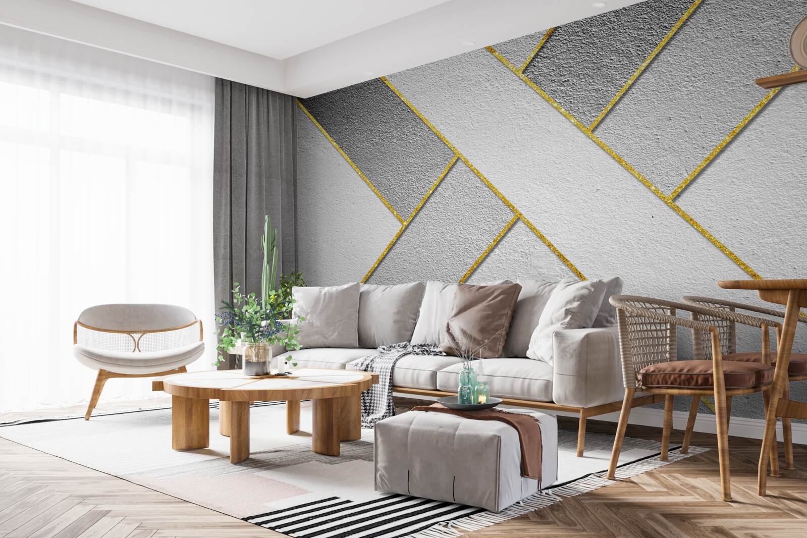 Fotobehang gouden rechte lijnen op een grijze achtergrond