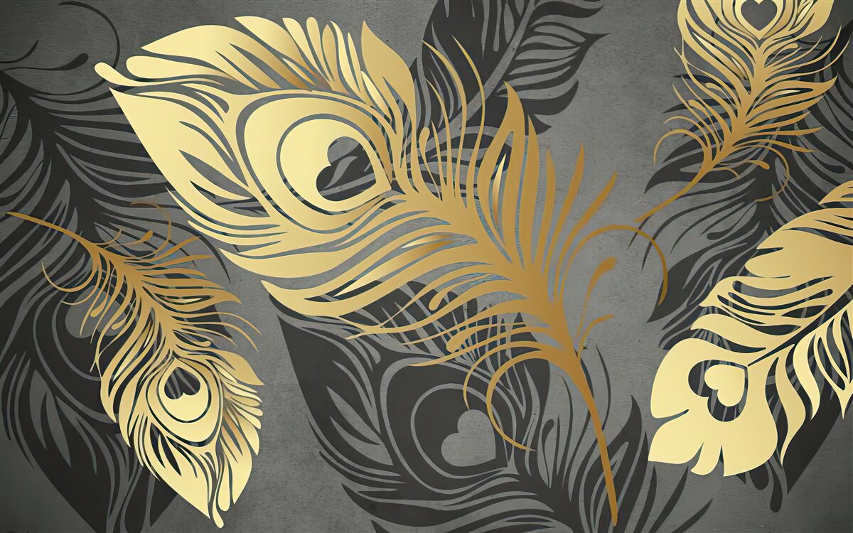 Fotobehang veren met gouden opengewerkte decoratie