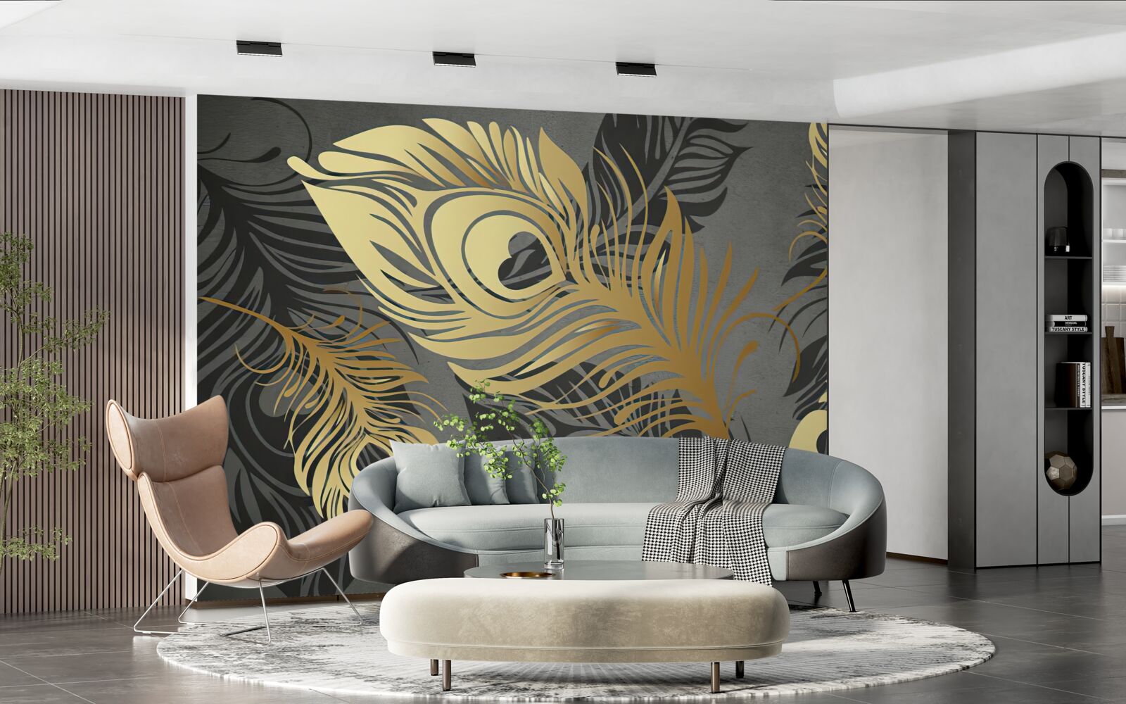 Fotobehang veren met gouden opengewerkte decoratie