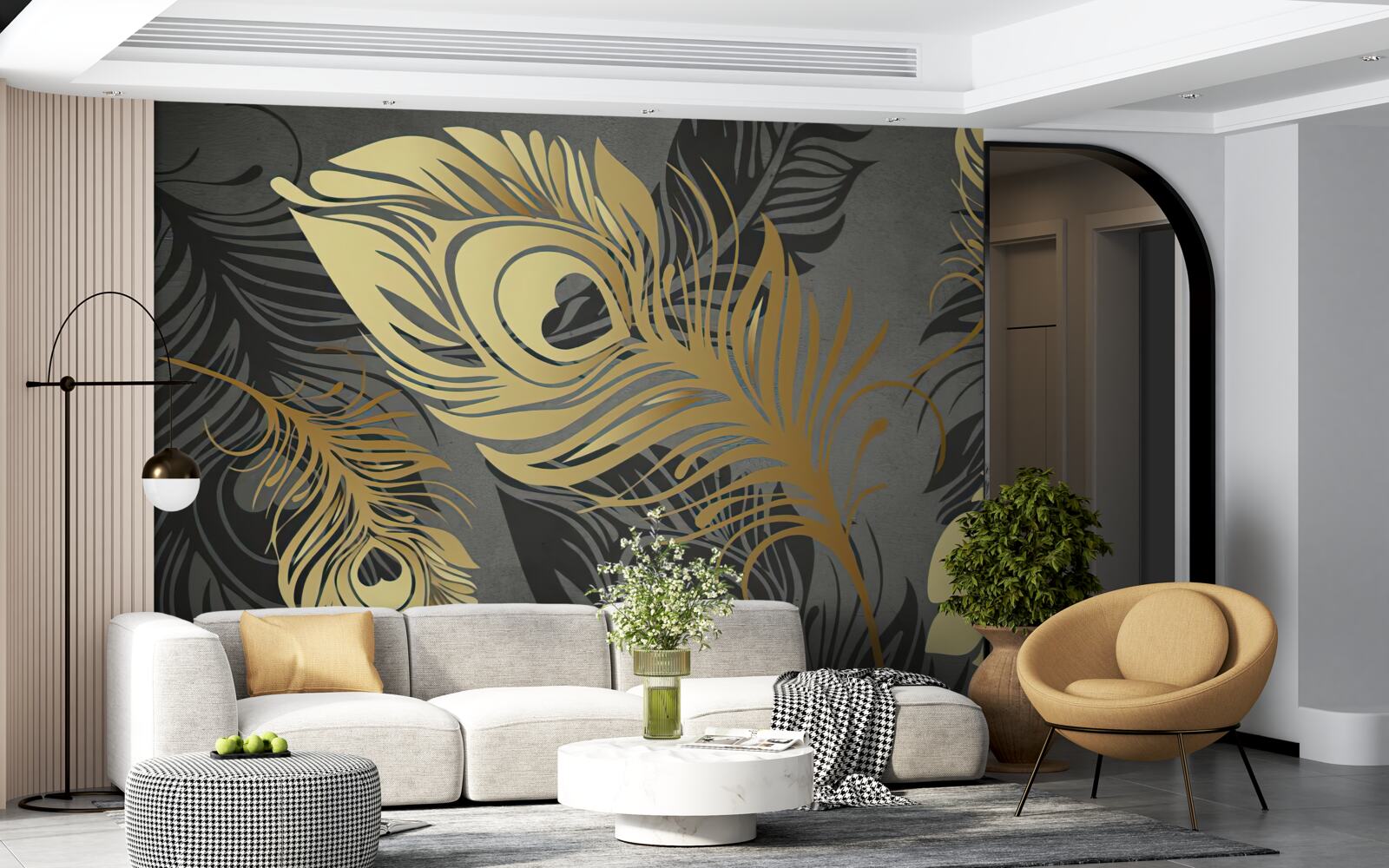 Fotobehang veren met gouden opengewerkte decoratie