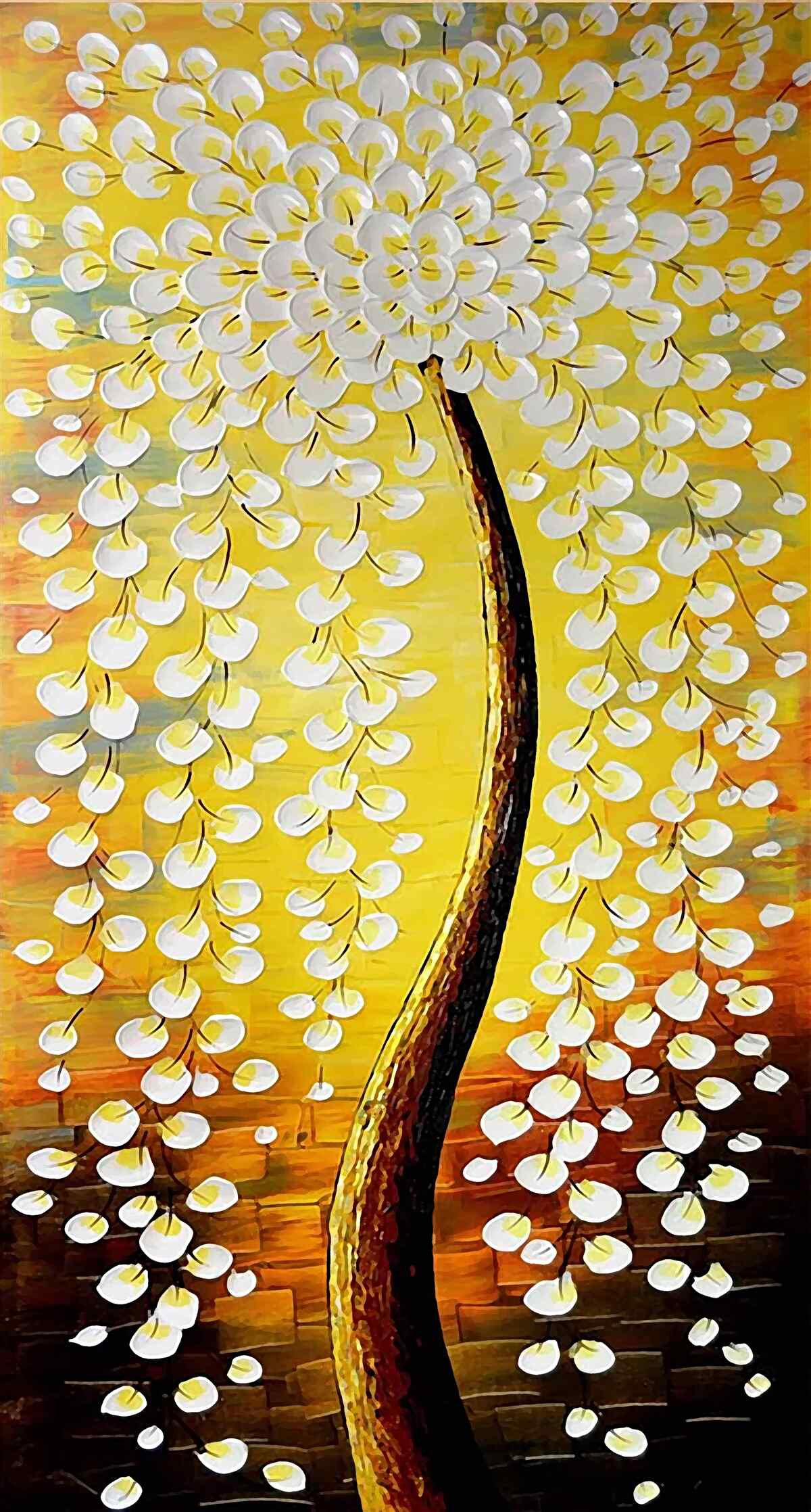 Fotobehang olieverfschilderij met een bloeiende boom