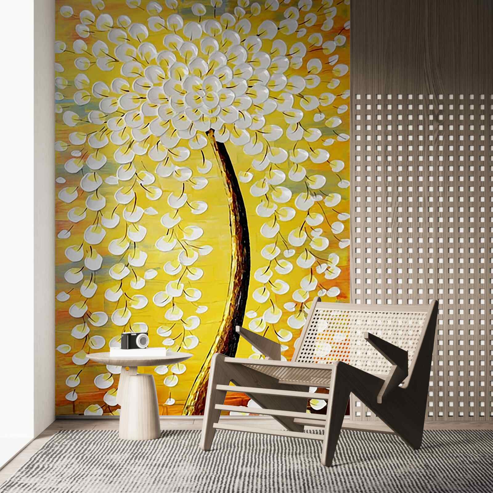 Fotobehang olieverfschilderij met een bloeiende boom