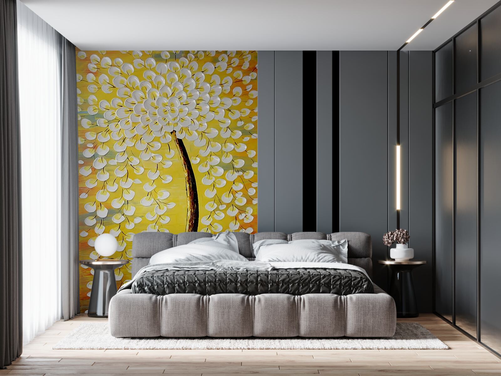 Fotobehang olieverfschilderij met een bloeiende boom