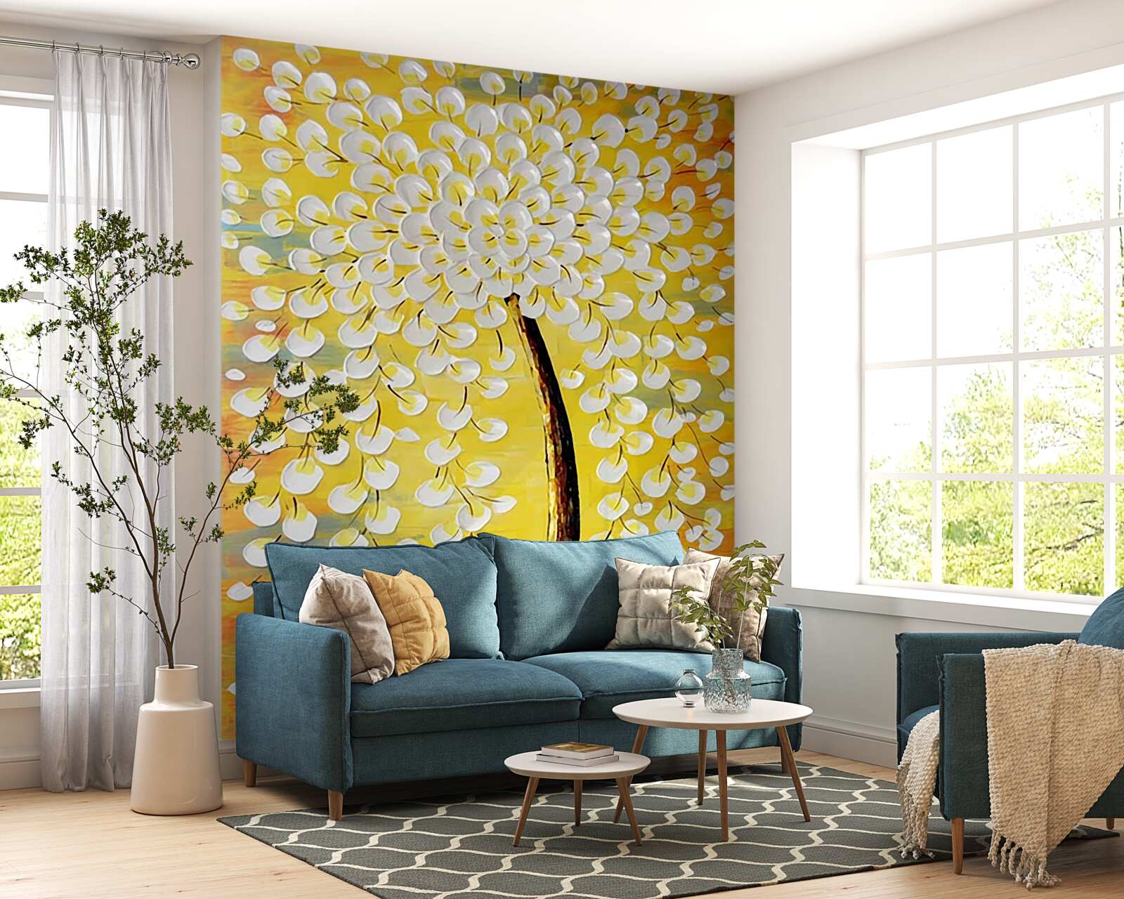 Fotobehang olieverfschilderij met een bloeiende boom