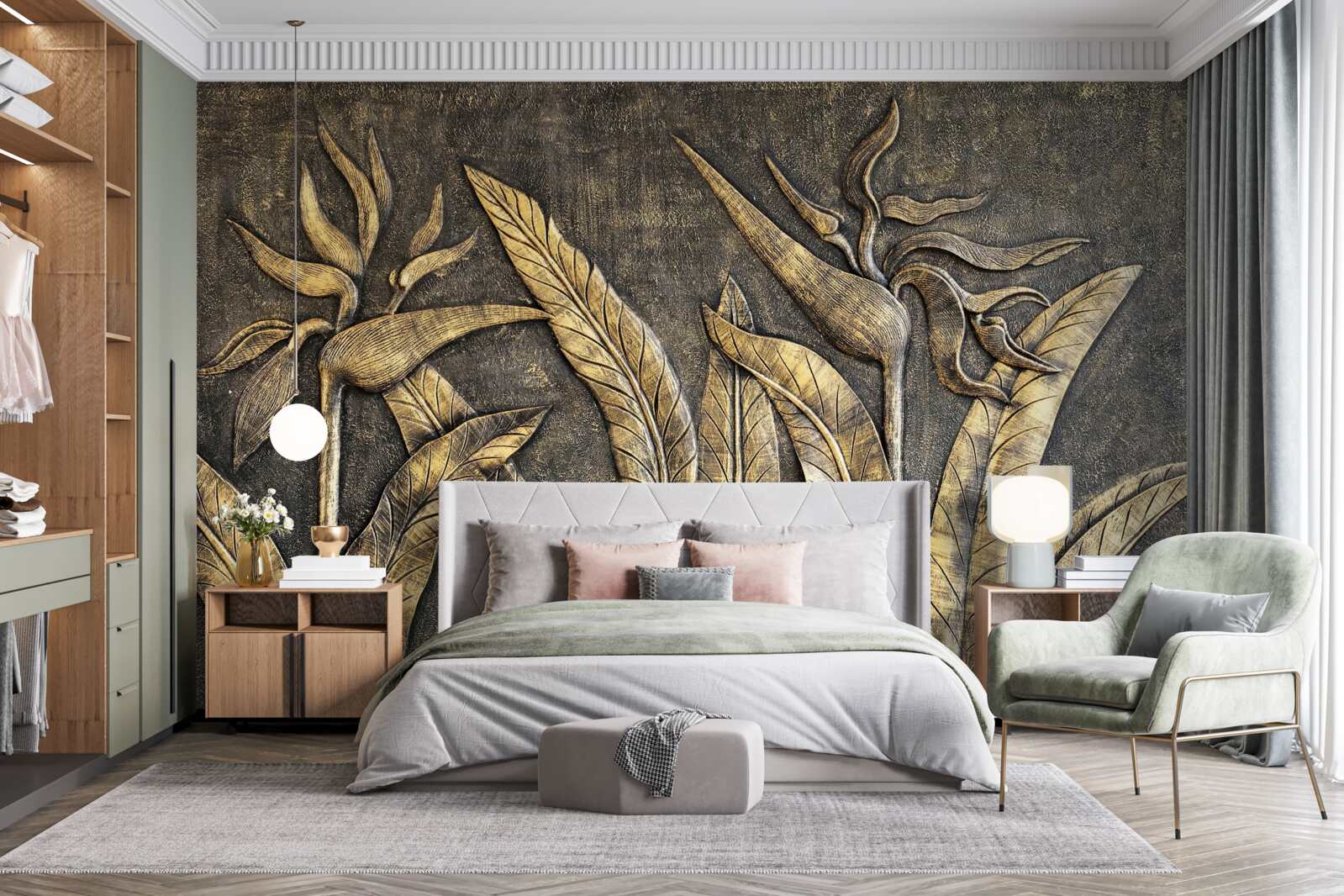 Fotobehang Texturen van tropische flora in bruine tinten