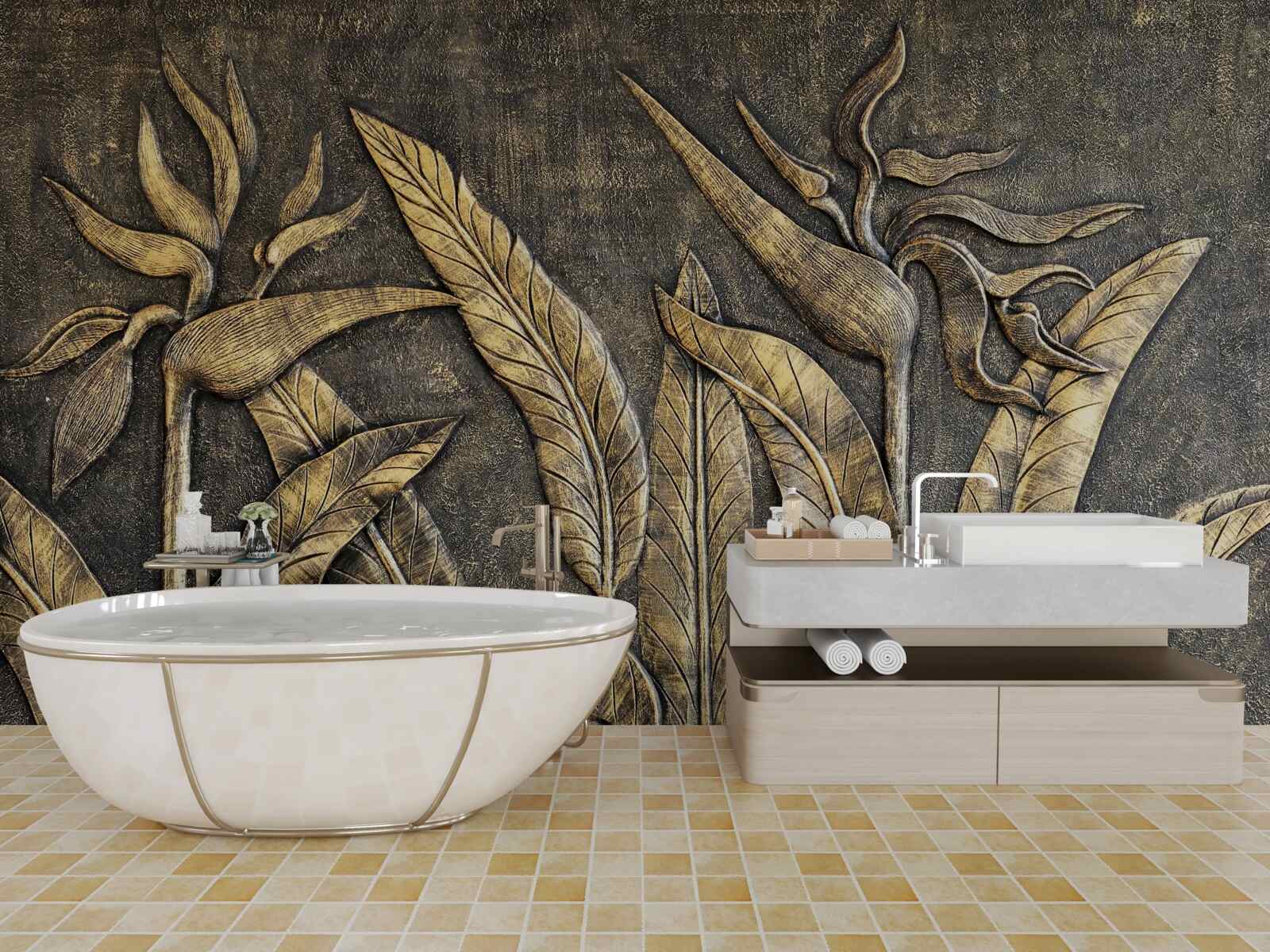 Fotobehang Texturen van tropische flora in bruine tinten