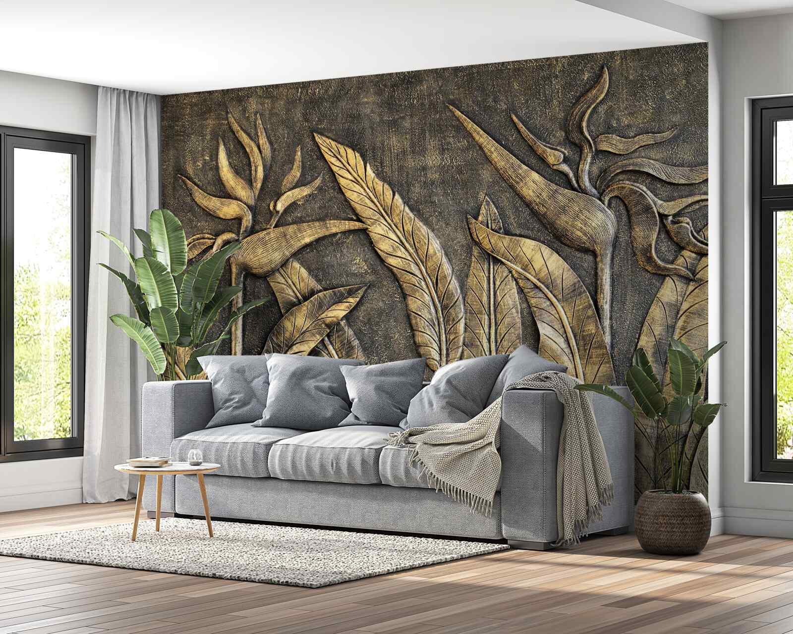 Fotobehang Texturen van tropische flora in bruine tinten