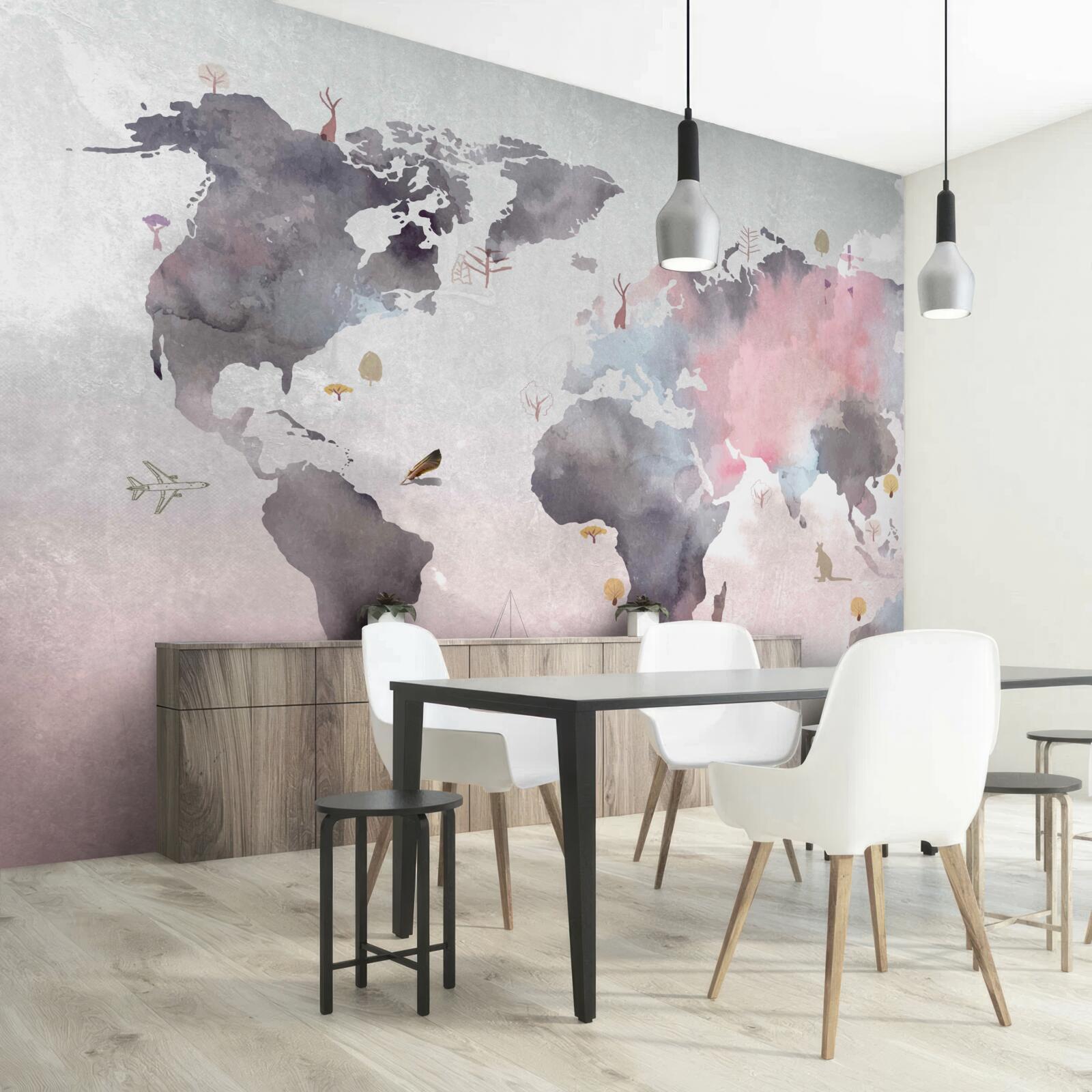 Fotobehang wereldkaart in aquarel