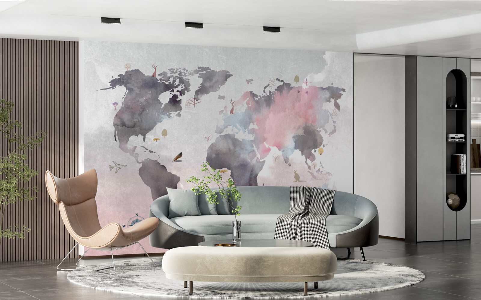 Fotobehang wereldkaart in aquarel