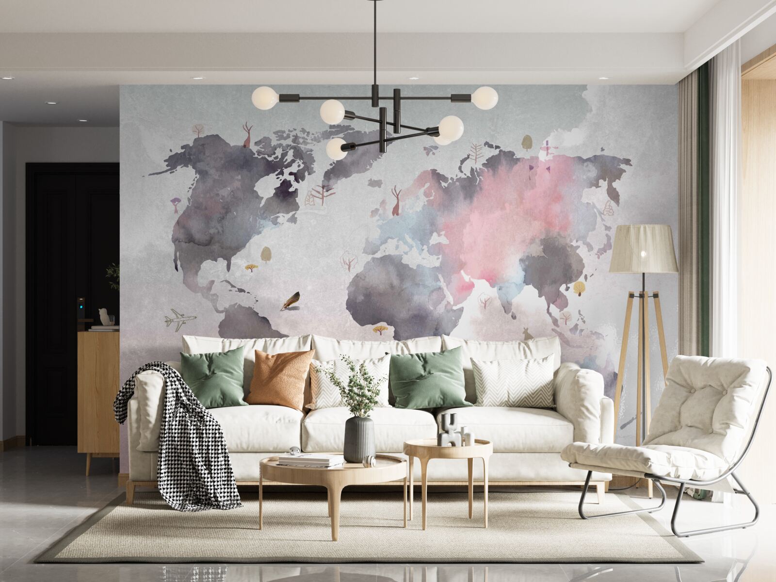 Fotobehang wereldkaart in aquarel