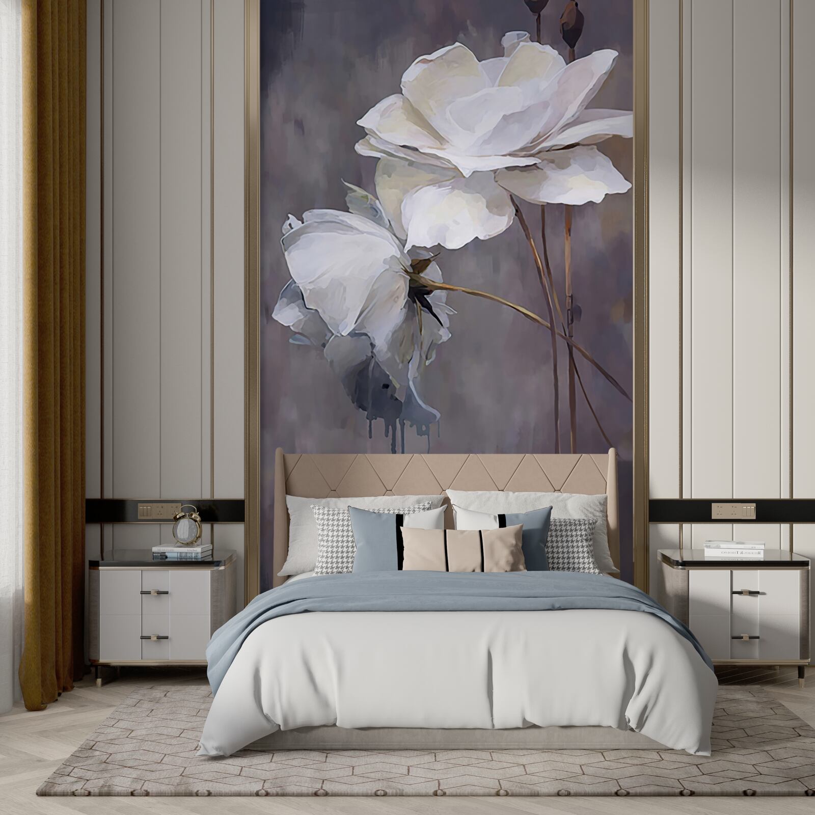 Fotobehang twee grote witte bloemen