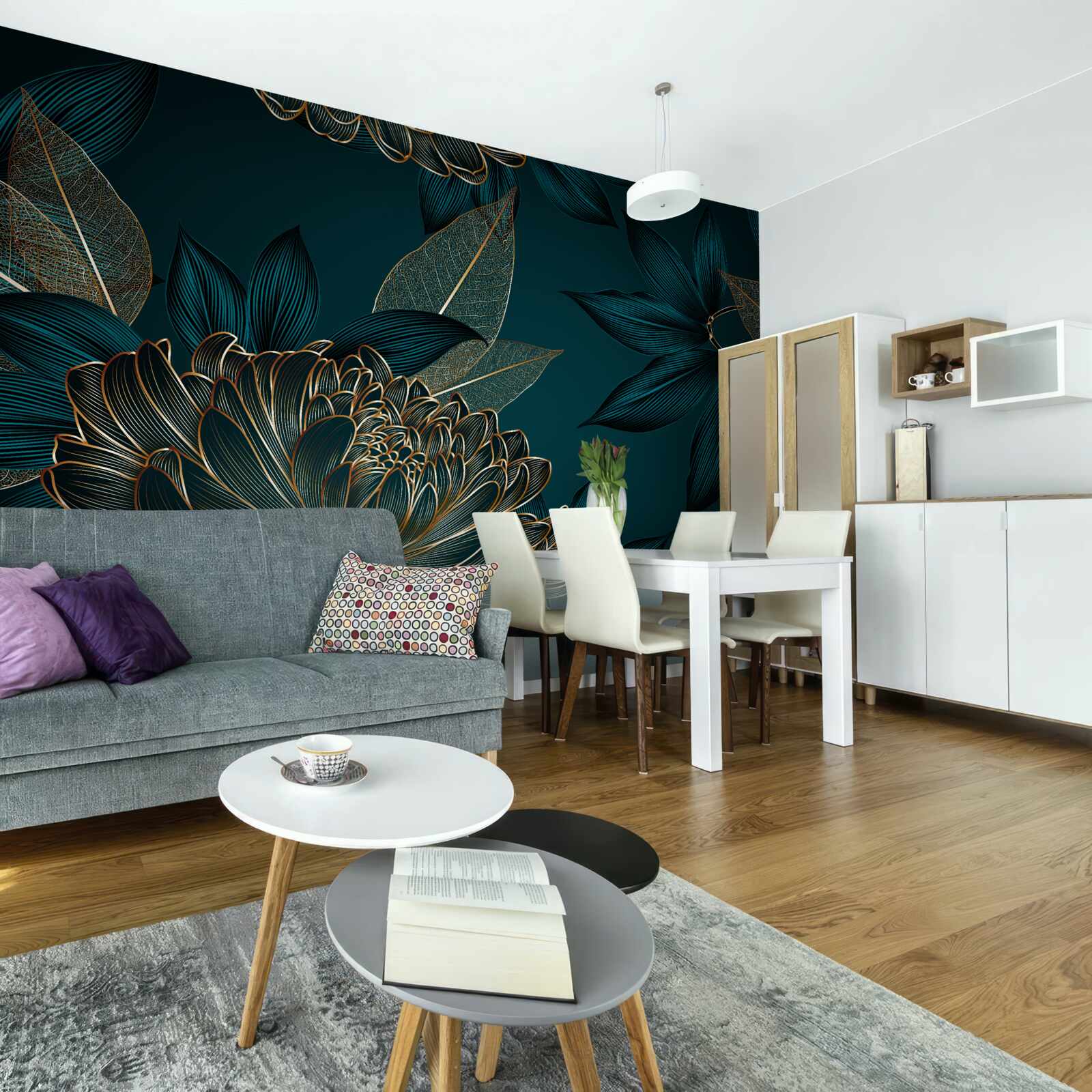 Fotobehang paardenbloem en bladgoud