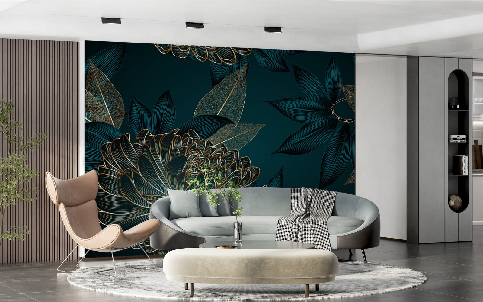 Fotobehang paardenbloem en bladgoud