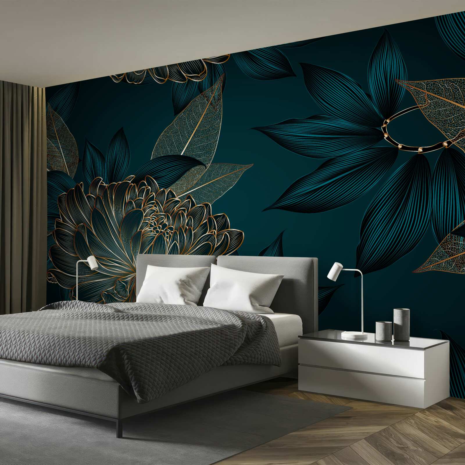 Fotobehang paardenbloem en bladgoud