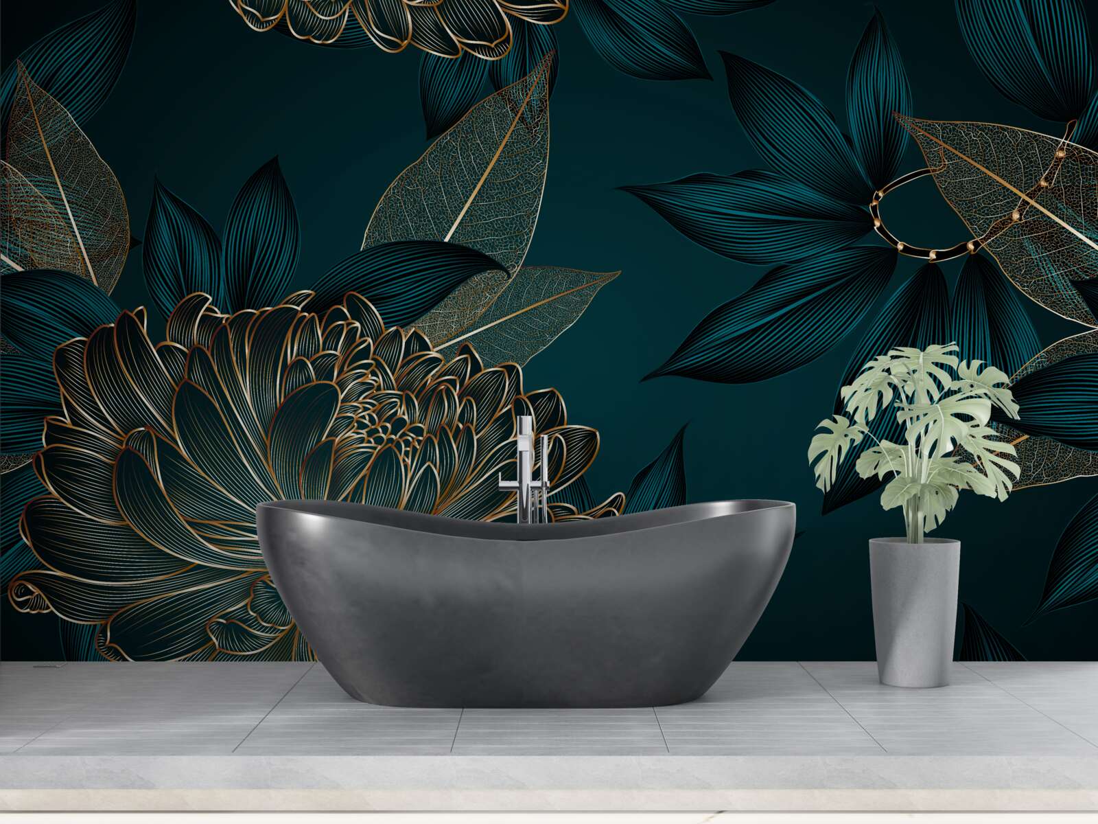 Fotobehang paardenbloem en bladgoud