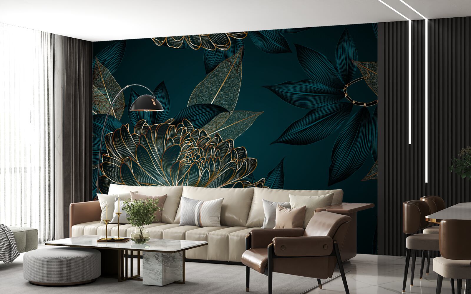 Fotobehang paardenbloem en bladgoud