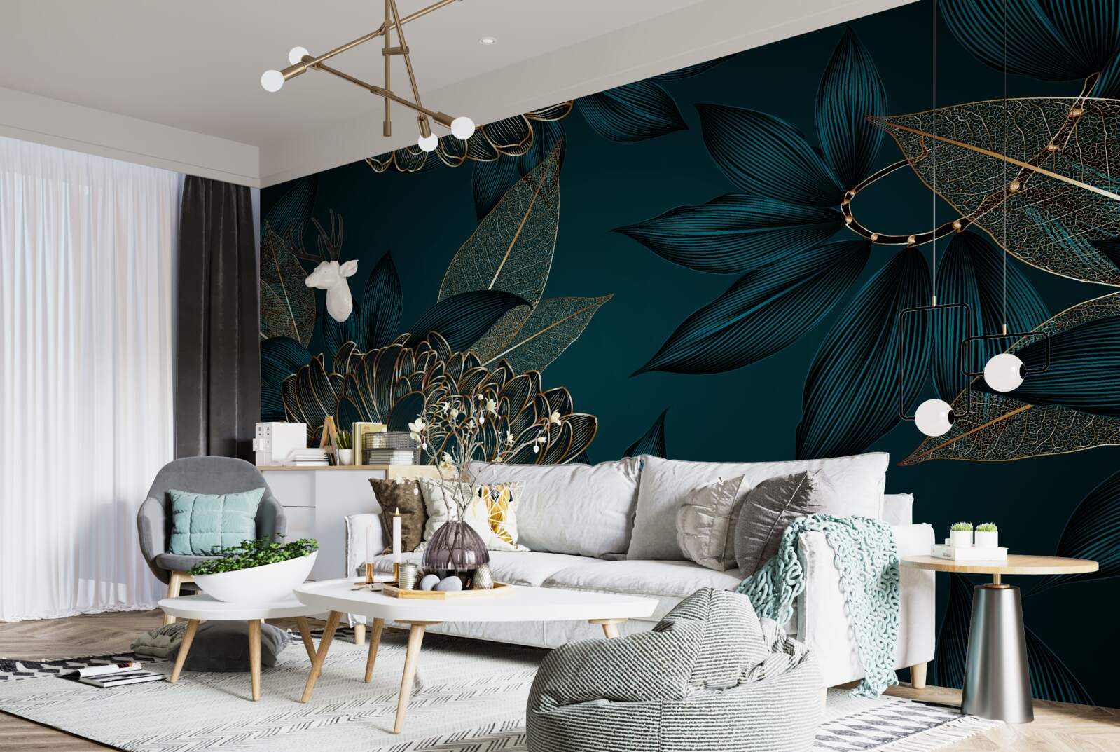 Fotobehang paardenbloem en bladgoud