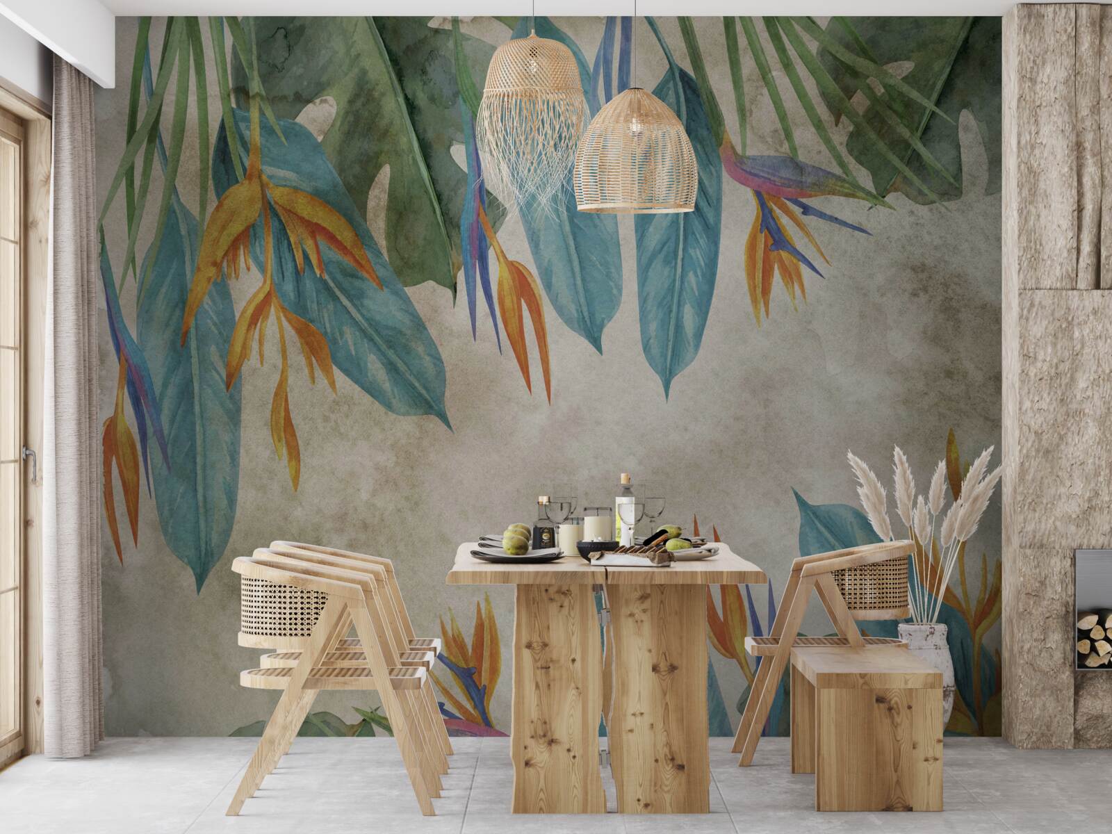 Fotobehang ongewone tropische bladeren