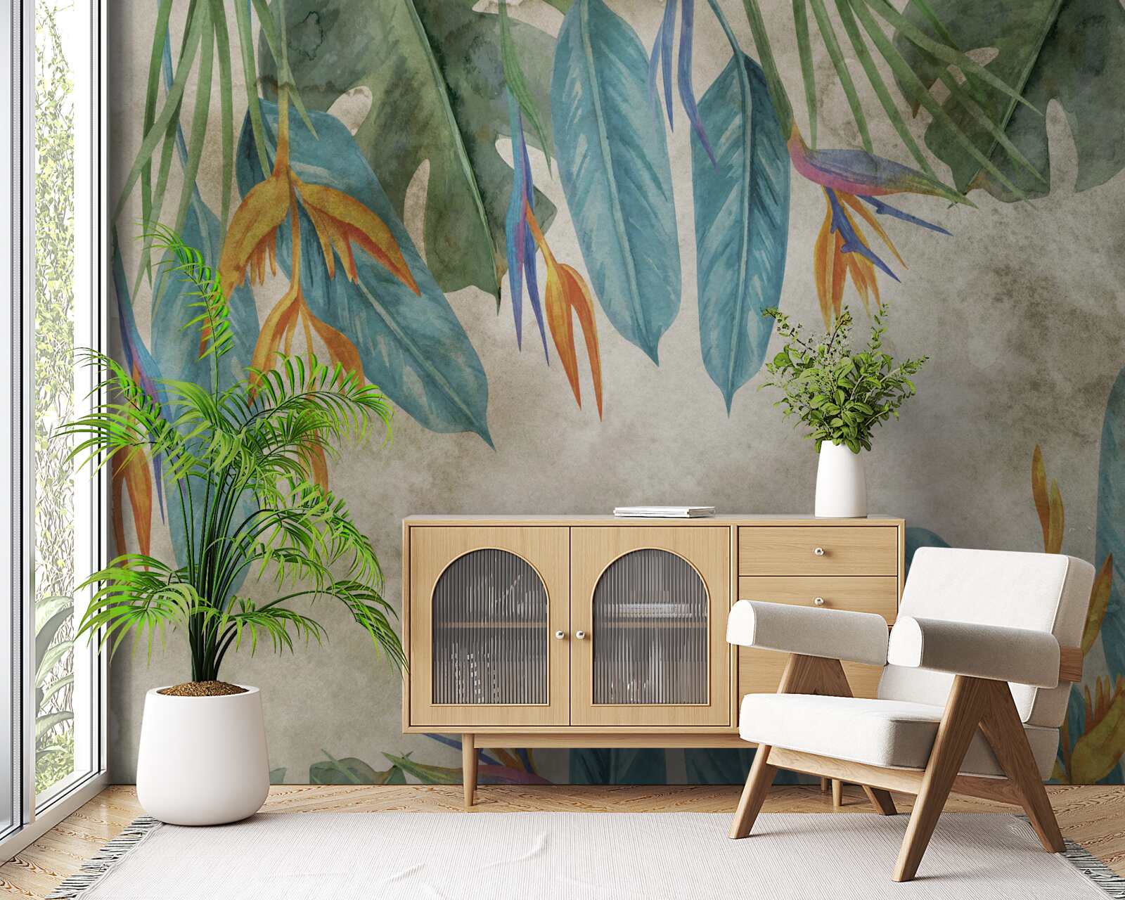 Fotobehang ongewone tropische bladeren