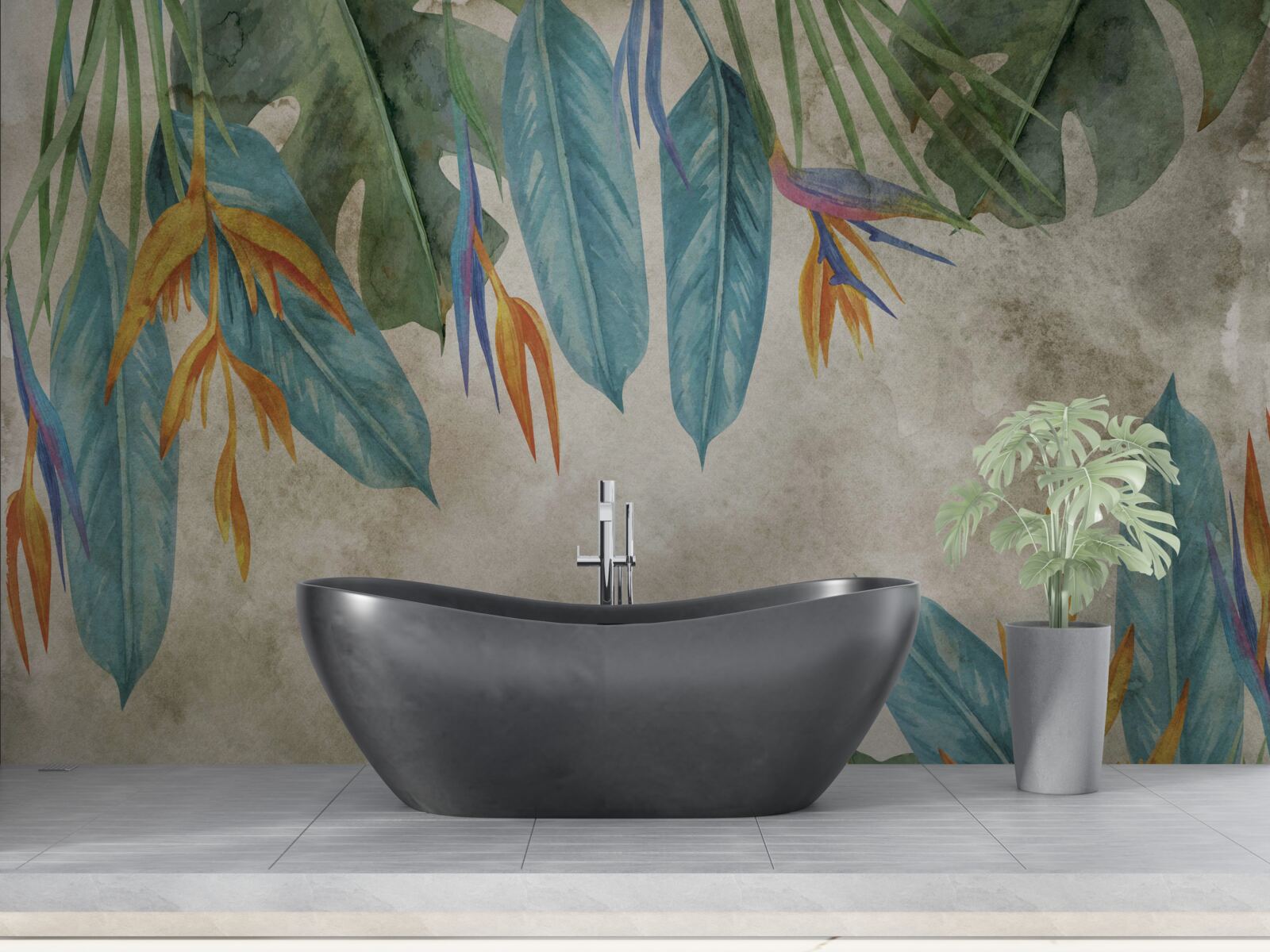 Fotobehang ongewone tropische bladeren