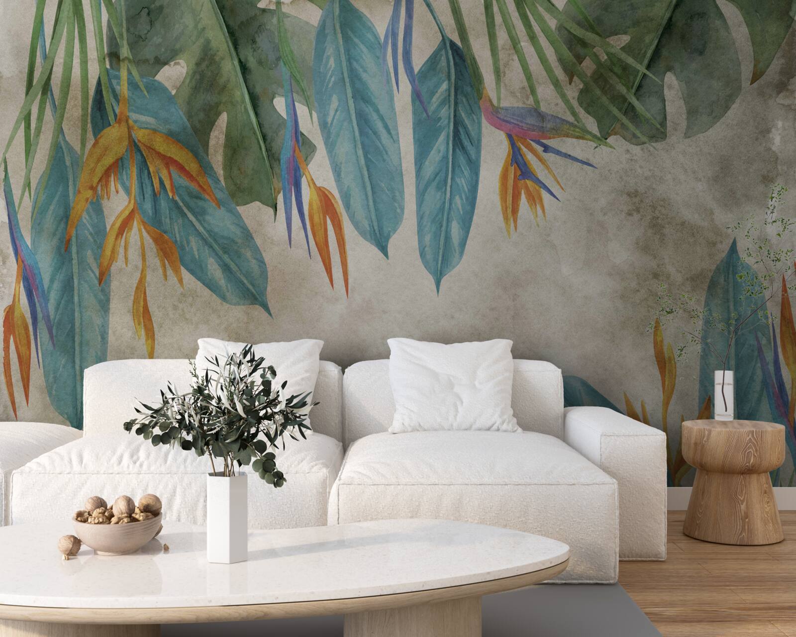 Fotobehang ongewone tropische bladeren