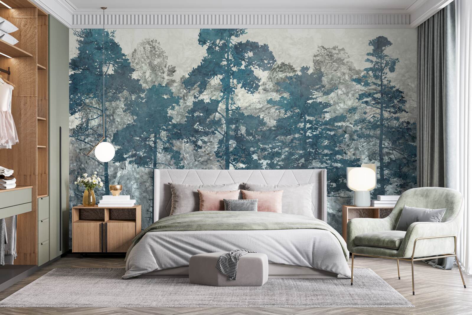 Fotobehang kronen en toppen van bomen met bladeren