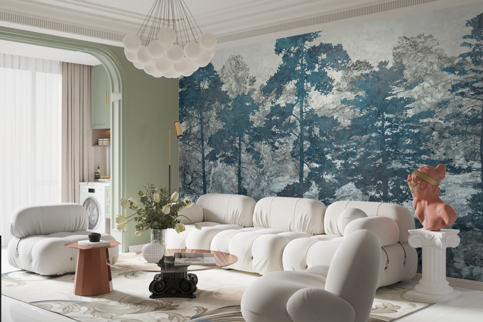 Fotobehang kronen en toppen van bomen met bladeren