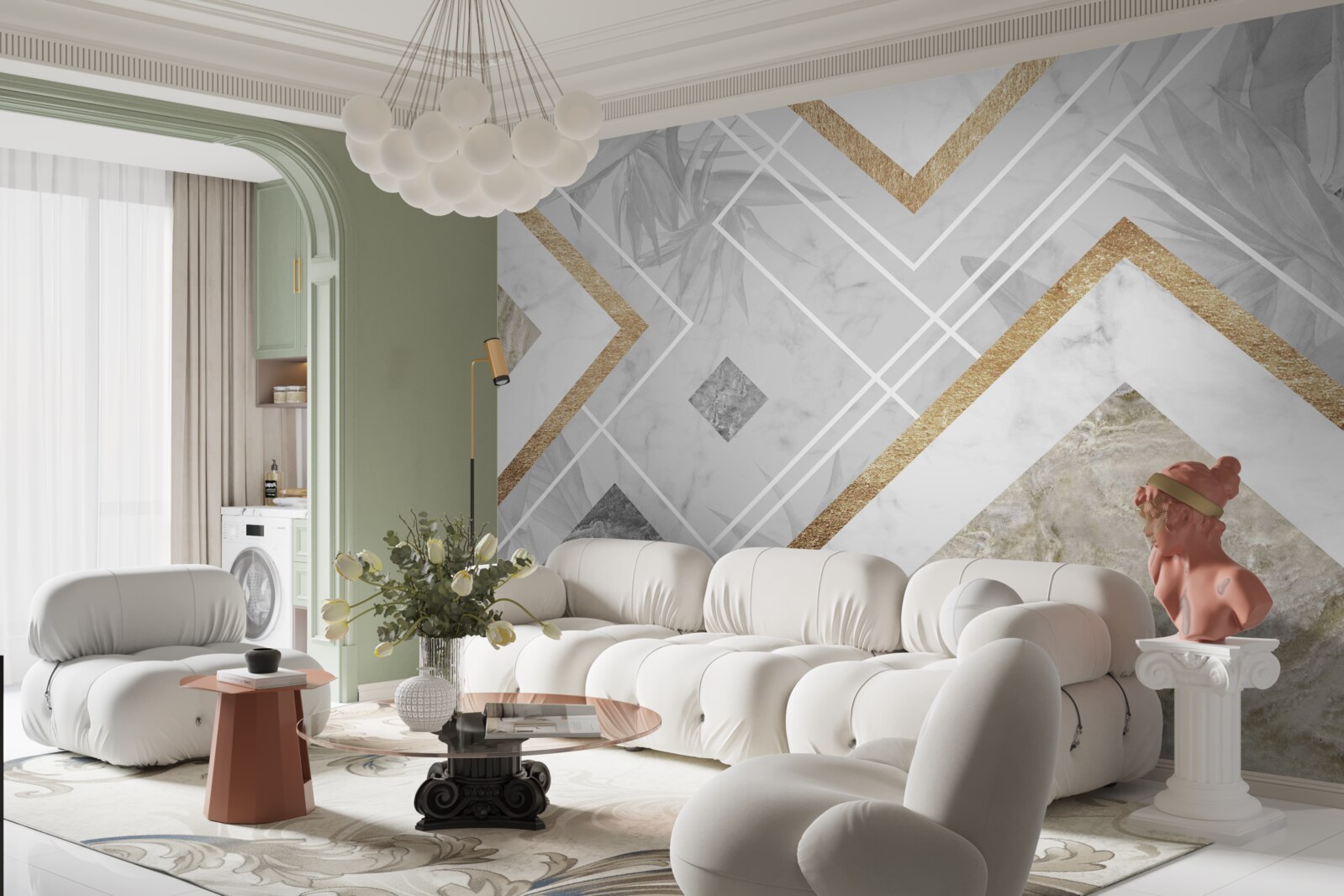 Fotobehang rechthoekige lijnen op marmer