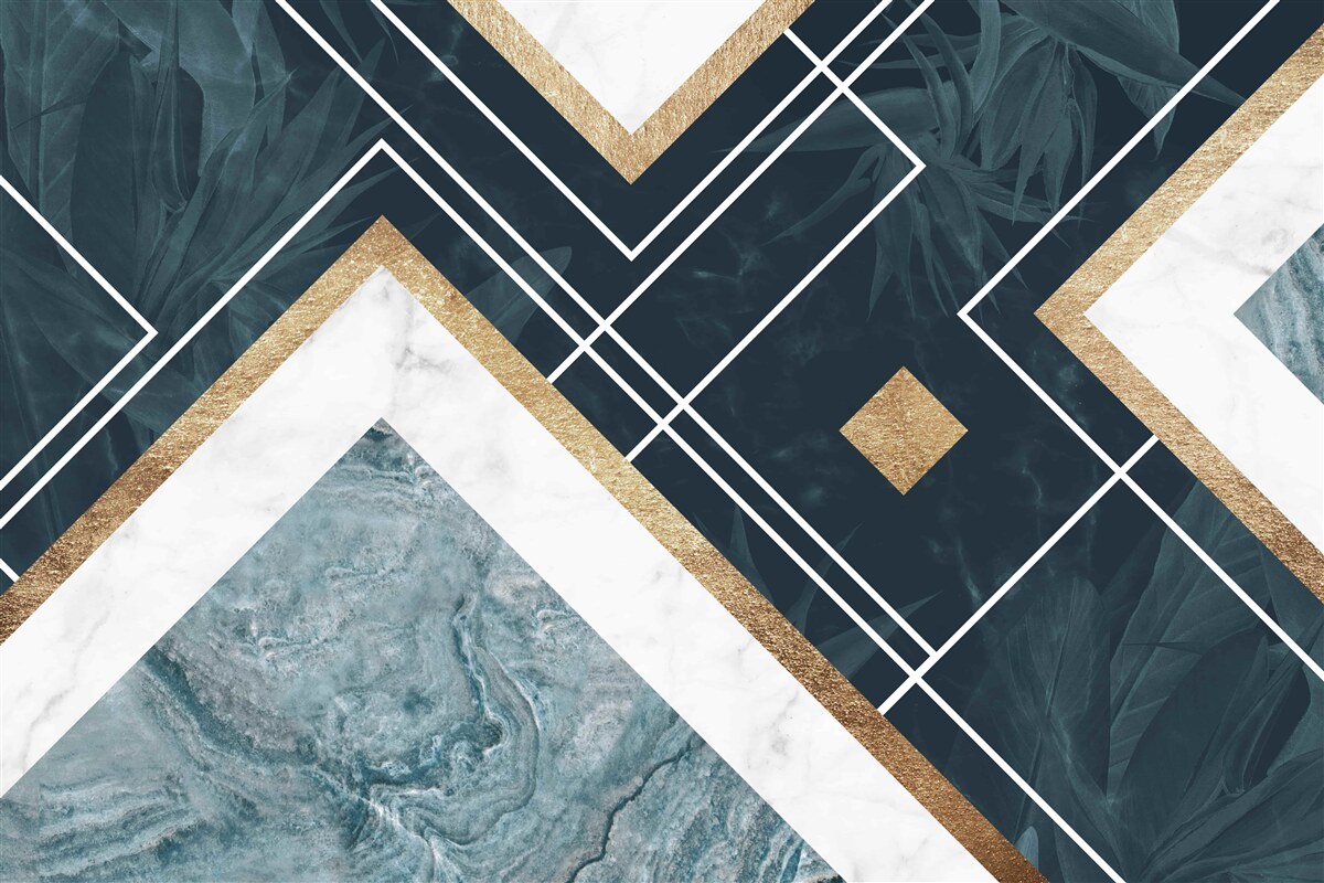 Fotobehang blauw mozaïek met witte elementen