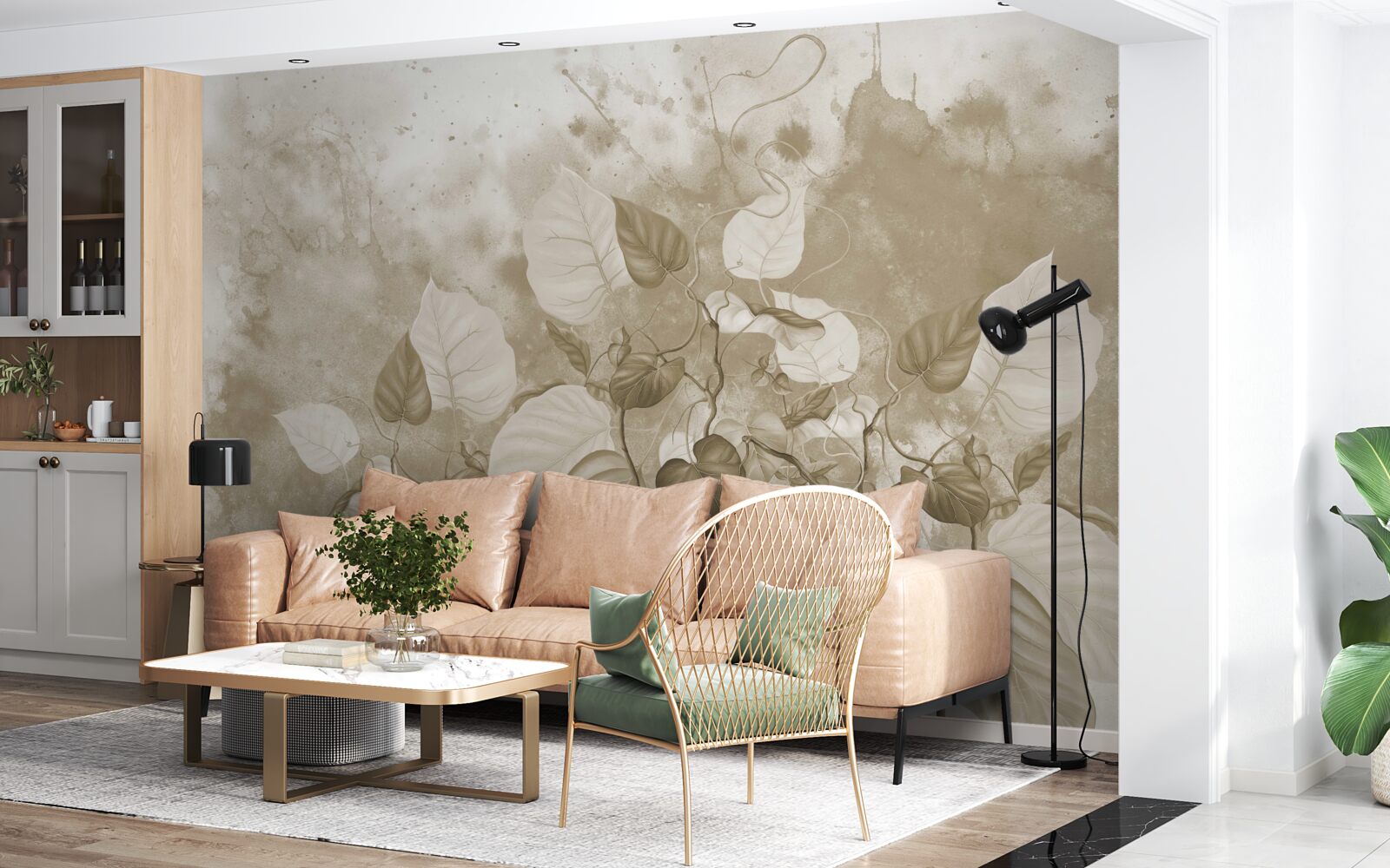 Fotobehang de ochtend in de weide is in mist gehuld