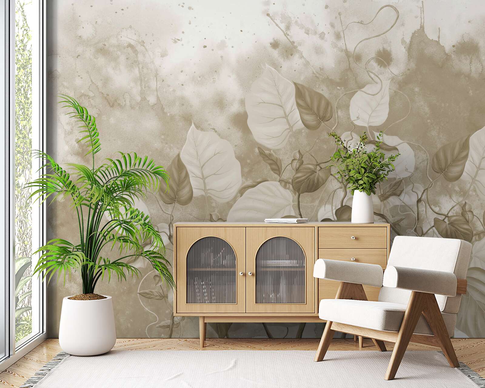 Fotobehang de ochtend in de weide is in mist gehuld