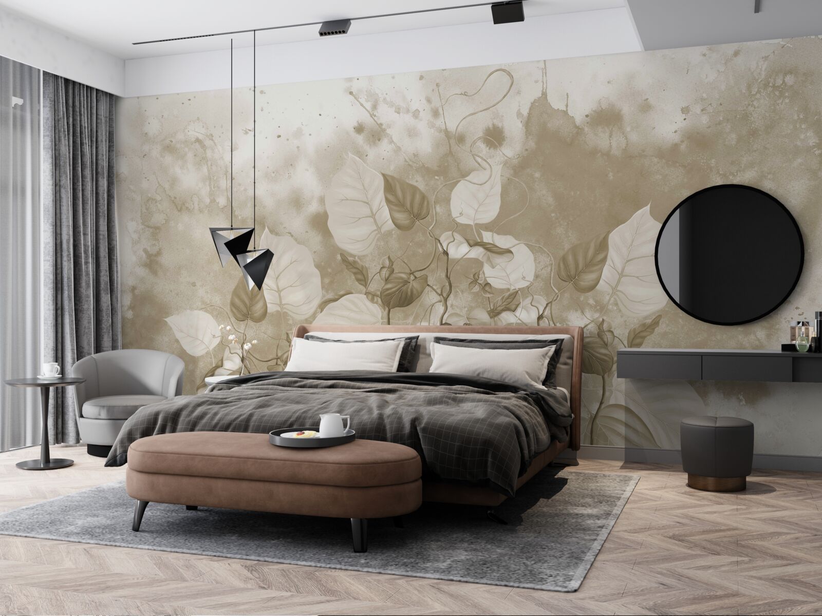 Fotobehang de ochtend in de weide is in mist gehuld