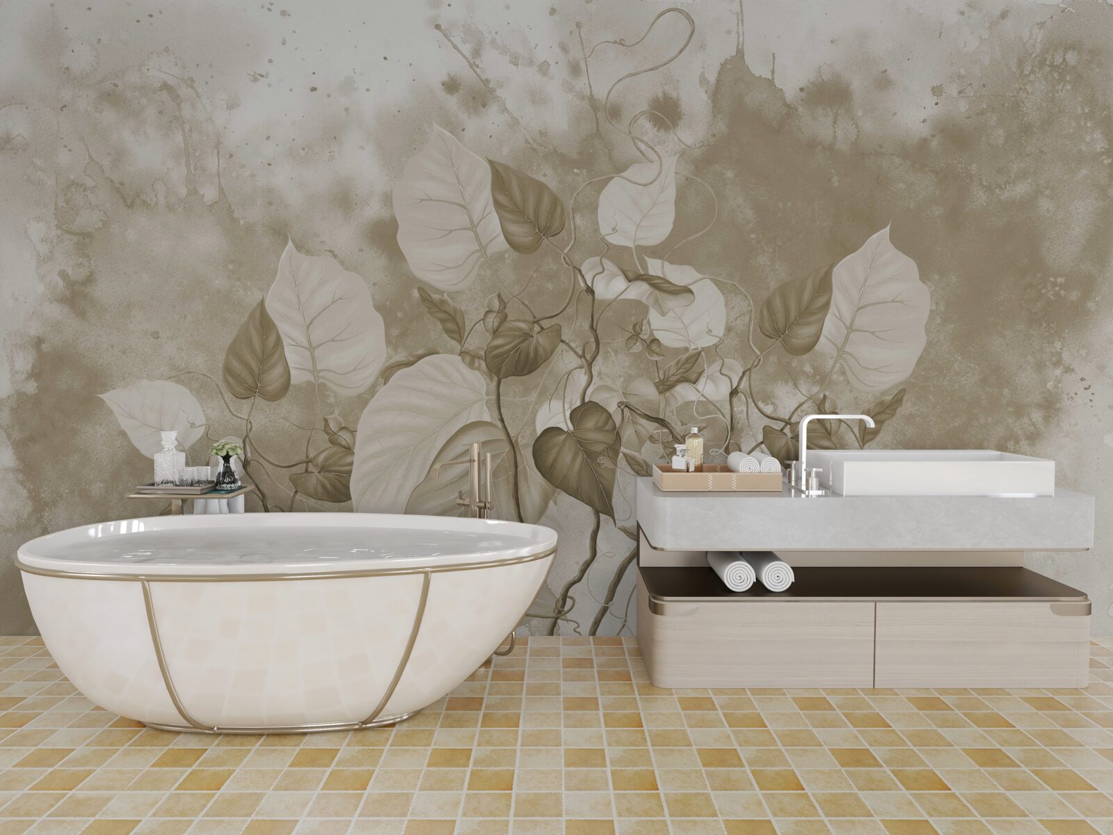 Fotobehang de ochtend in de weide is in mist gehuld