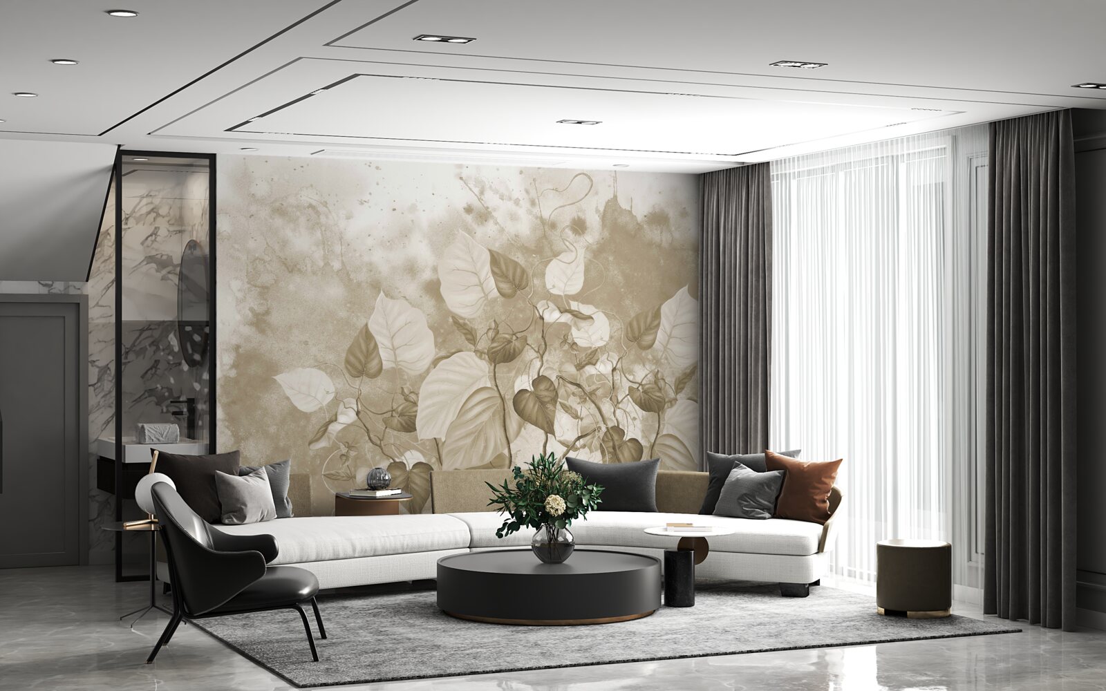 Fotobehang de ochtend in de weide is in mist gehuld