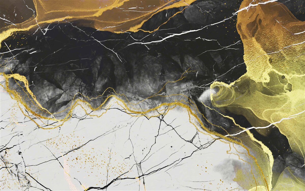 Fotobehang zwart en wit marmer met goudtinten