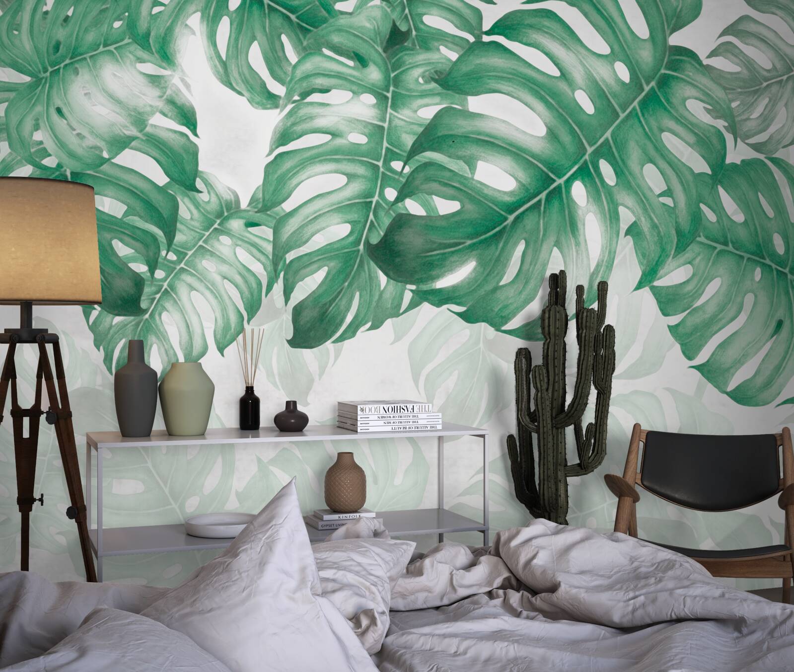 Fotobehang varenbladeren op een lichte achtergrond