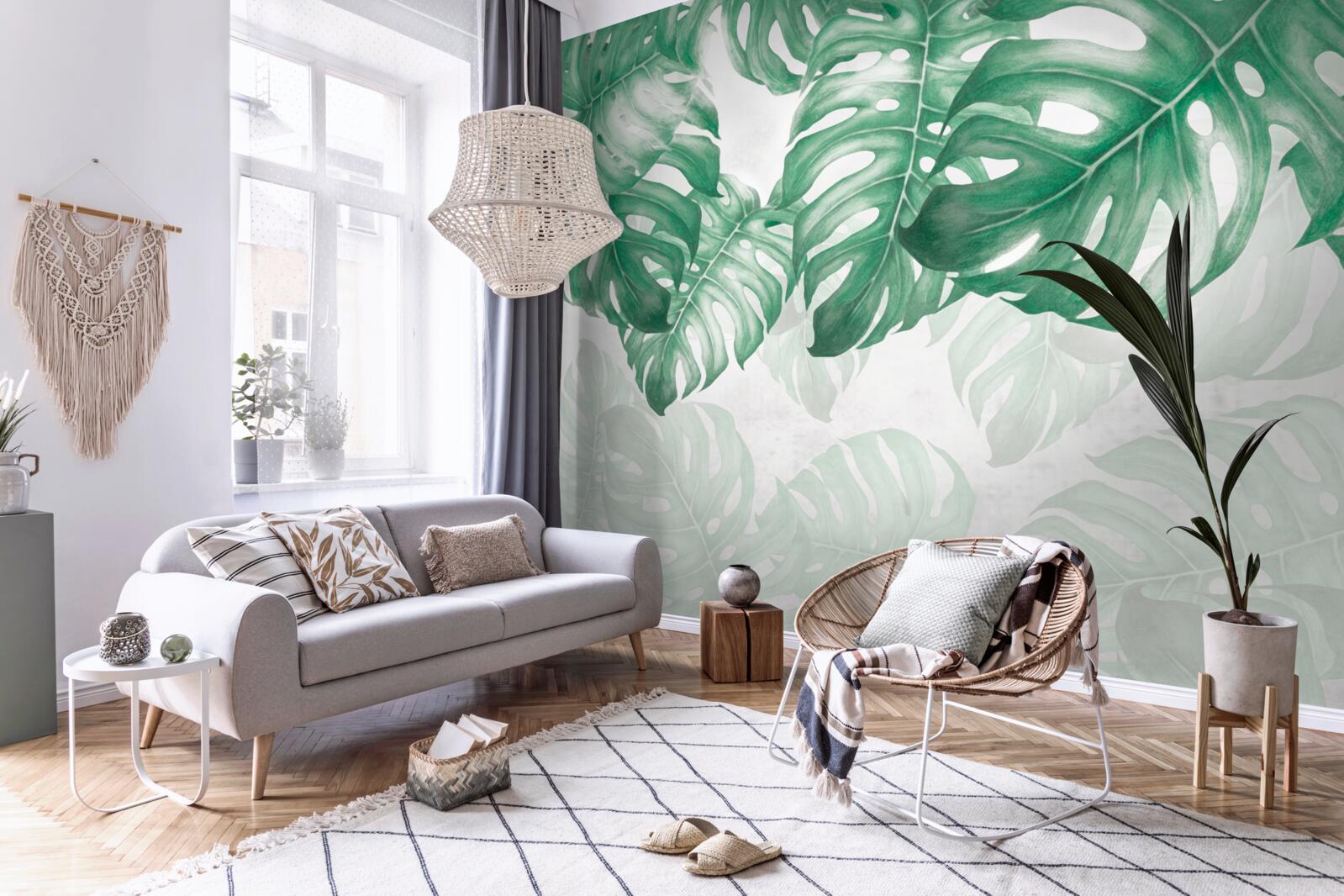 Fotobehang varenbladeren op een lichte achtergrond